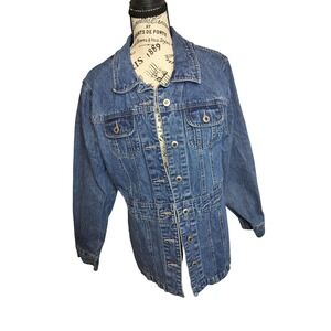 Jamaica Bay Womens Large Blue Jean Denim Button Up Chest Pockets Trucker Style